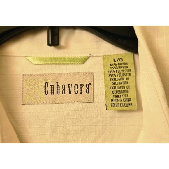 Cubavera Men's Long Sleeve Guayabera Shirt – Beige Embroidered Button Front Sz L - Picture 4 of 5